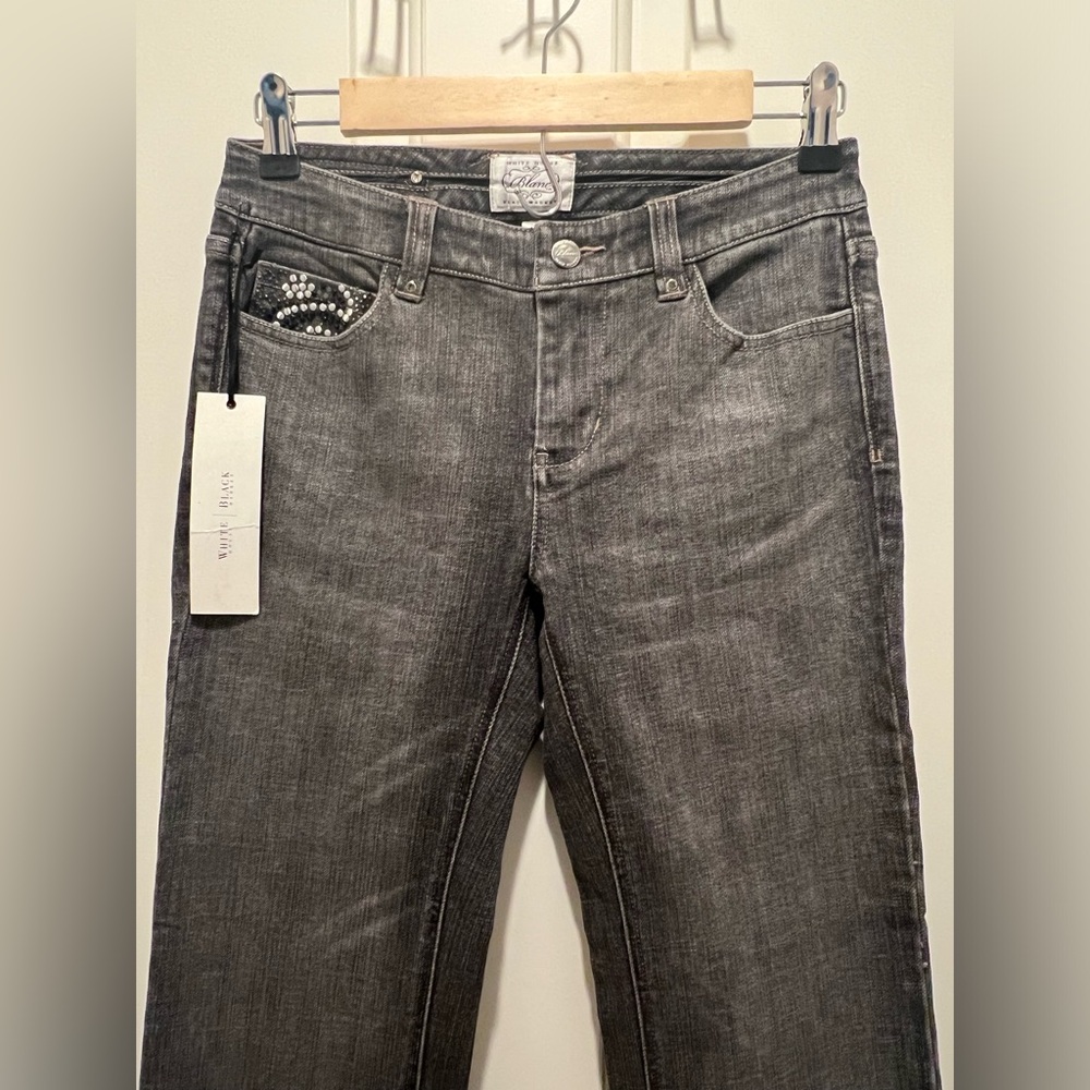 NWT White House Black Market Faded Black Bootcut Jeans w/ Embellishments